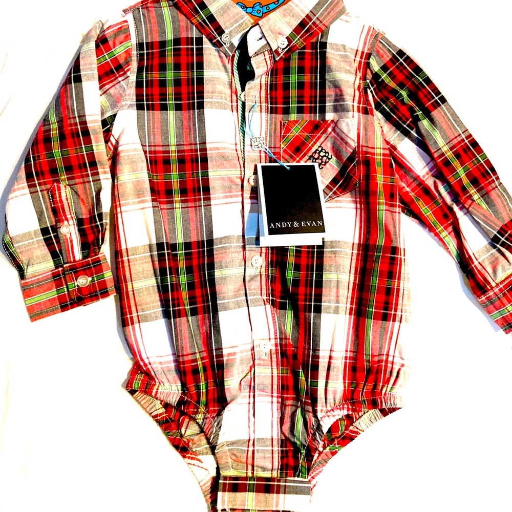 NWT ANDY & EVAN Tartan Plaid Shirt Onesie Shirtzie
